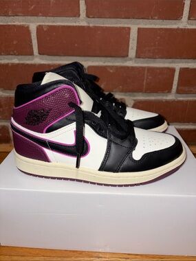 Nike Women’s High-Top Sneakers — White, Black & Purple with Pink Accent